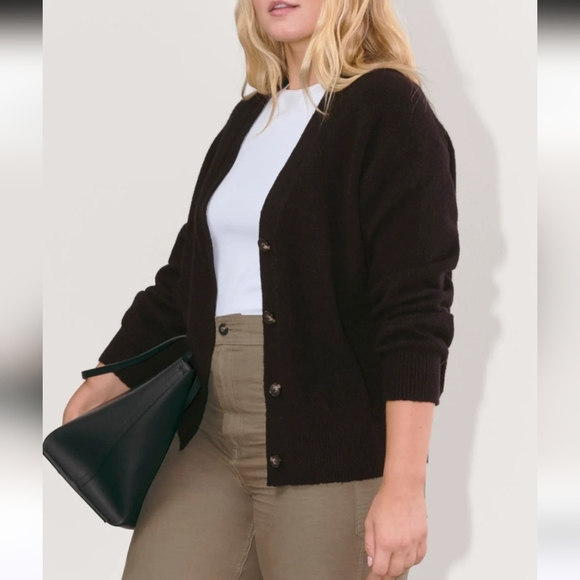 EVERLANE BLACK BUTTON-FRONT COTTON WOOL ALPACA BLEND COCOON CARDIGAN SZ S - Picture 2 of 15